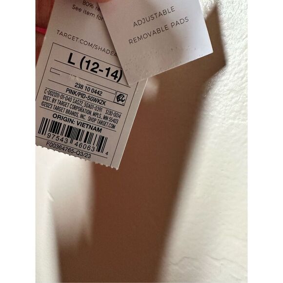 Shade and Shore Pink Ribbed Padded Bikini Top With Adjustable Straps Size Large - Picture 4 of 5